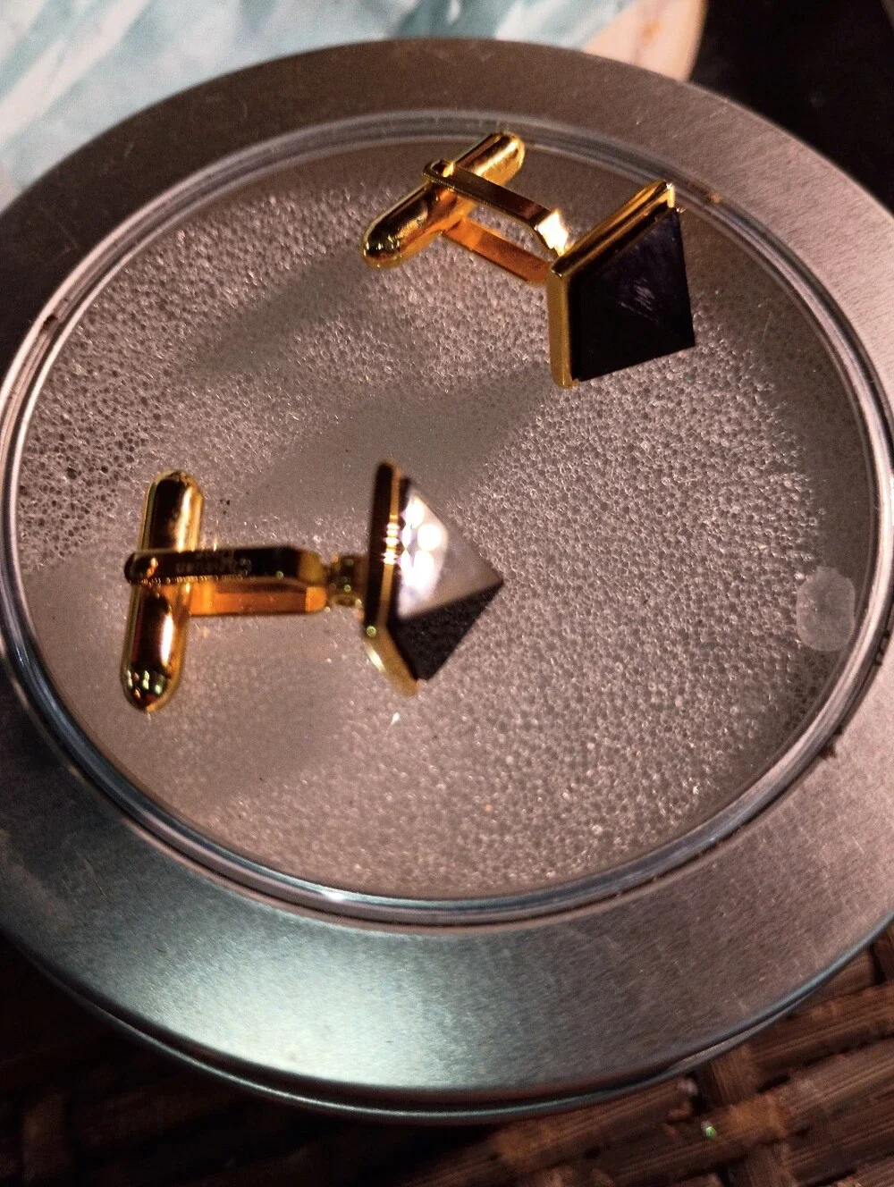 Vintage Christian Dior Gold & Black Pyramid Cufflinks MINT